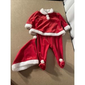 Christmas Baby One Piece Outfit w Hat•Size: 3M-6M•Holiday•Santa•Suit•Christmas